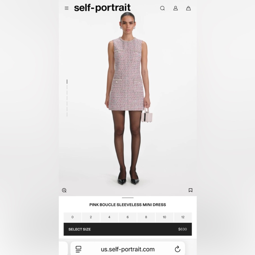 Self Portrait PINK BOUCLE SLEEVELESS MINI DRESS